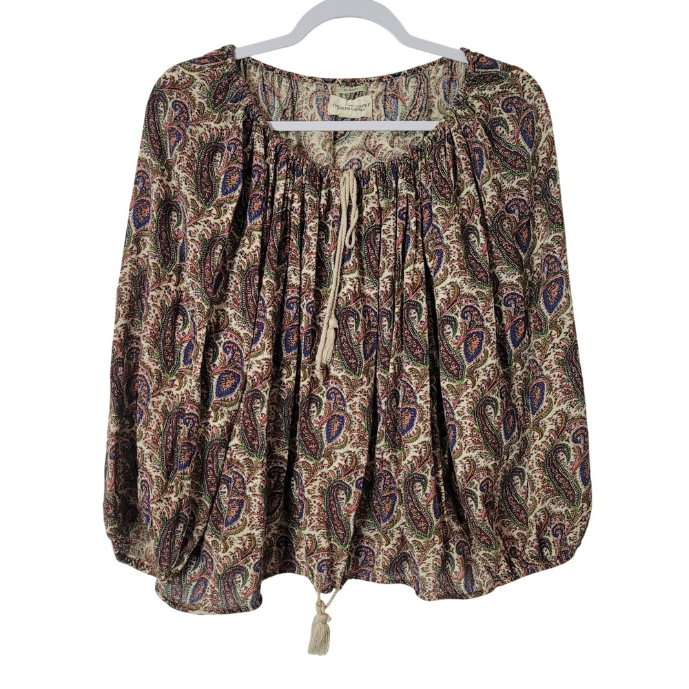 Denim & Supply Ralph Lauren Paisley Peasant Blouse RL Boho Tassel Top Large L